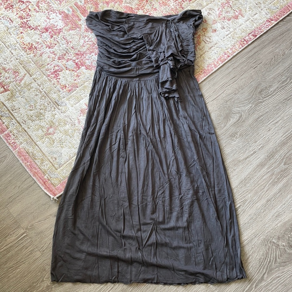J.Crew Factory Gray Rayon Strapless Crinkled Dress